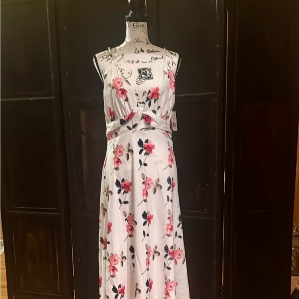 Alexia Admor White and Pink Ruched Embellished Maxi Dress